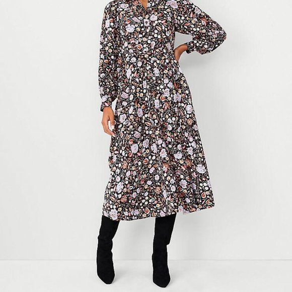 Ann Taylor Floral Collared Midi Shirtdress For Women New - Picture 3 of 12